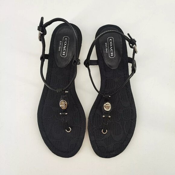 Coach Women's Robyn Signature Black Thong T-Strap Sandals Size 7B US - Picture 5 of 9